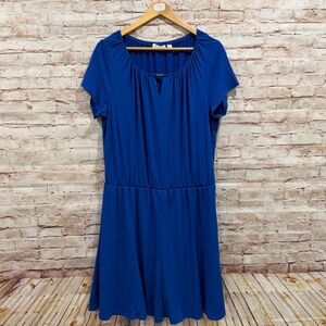 Susan Graver Royal Blue Liquid Knit Romper with a Skirt Overlay Size L